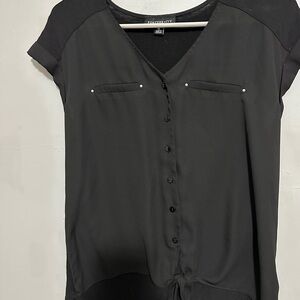 Fortune & Ivy Black short Sleeve Blouse Tie Front XS